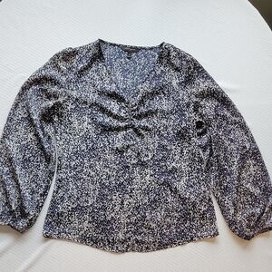 Banana Republic Women's Dark Blue, White & Light Grey Long Slv. Pullover Blouse